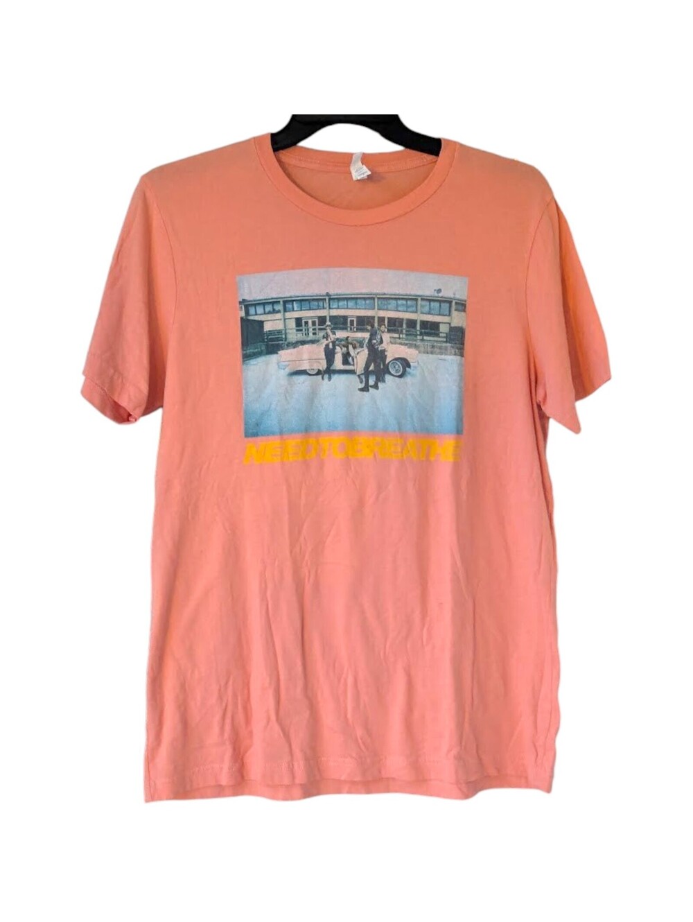 Needtobreathe Band Graphic T-Shirt Mens L Peach Muscle Car Indie Rock 21.5x29